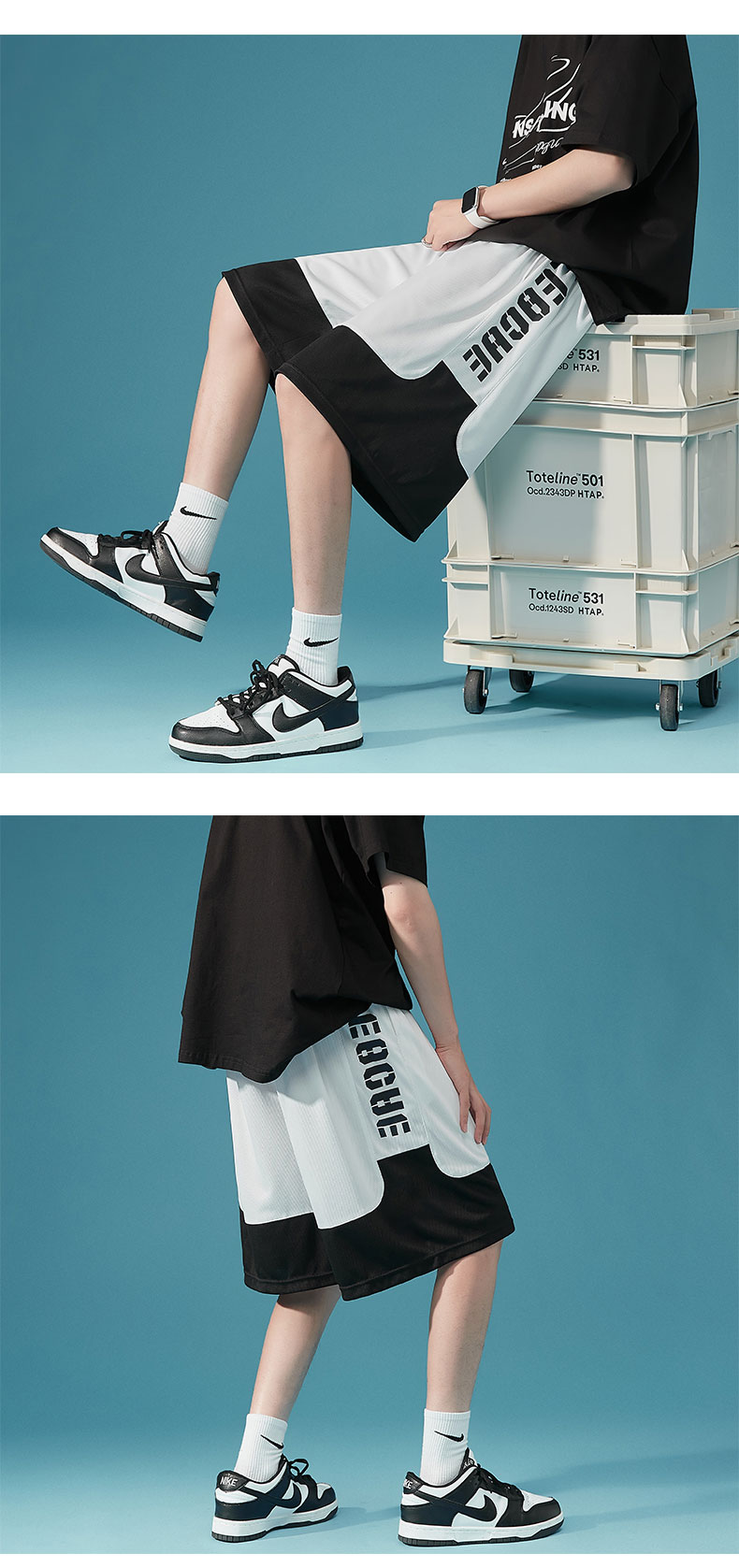 花花公子品牌短裤男2022夏季男女假两件印花运动裤宽松休闲短裤五分裤