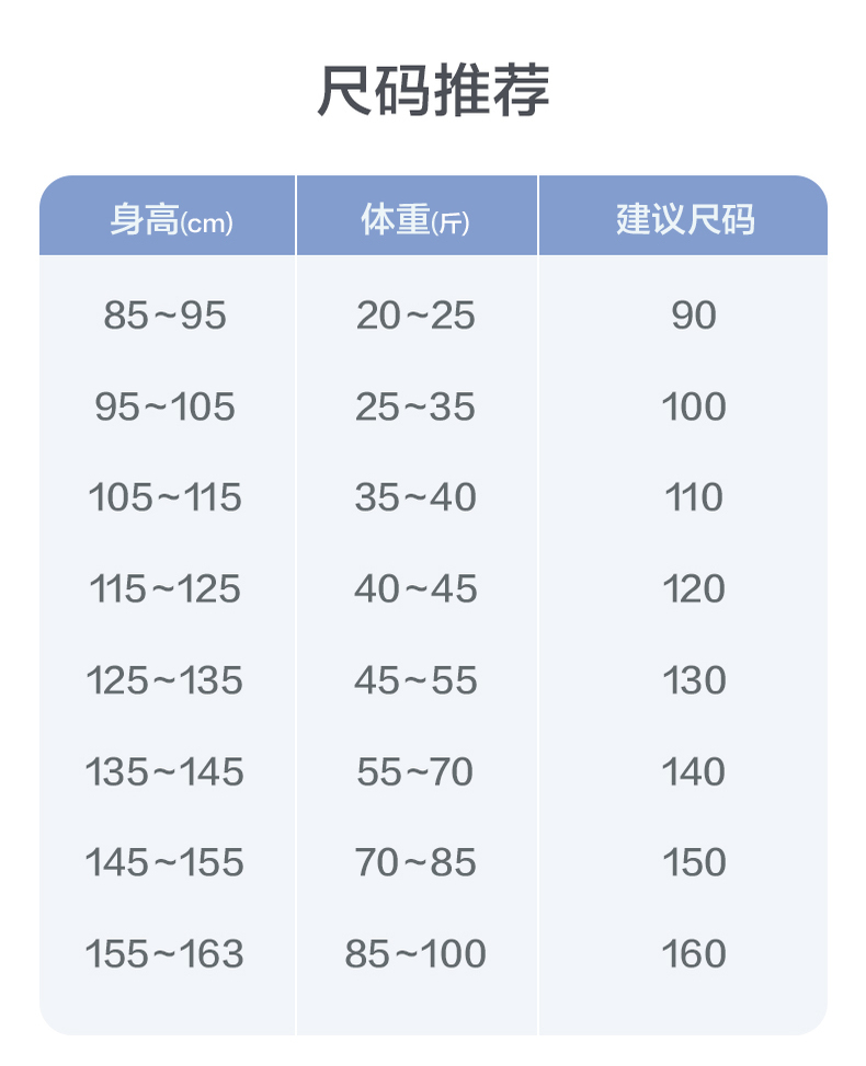 男童内裤尺码对照表图片