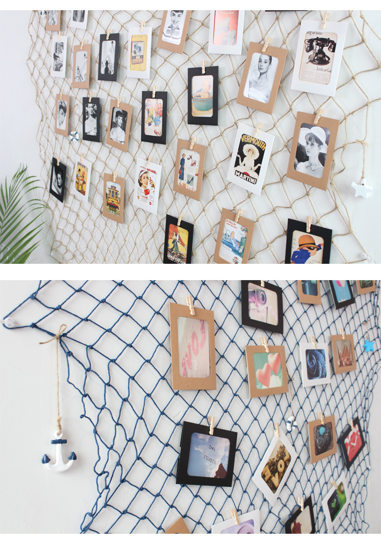 可狄 网红相框墙网红创意渔网照片墙ins装饰网格麻绳夹子相框墙面背景