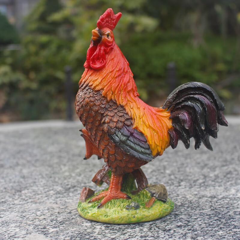 创意大红色仿真公鸡摆件树脂陶瓷母鸡雕塑模型生肖动物家居装饰品a款