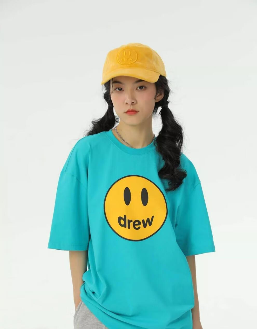 drew house笑脸短袖欧美高街美式宽松女春夏季纯棉情侣半袖t恤男 dre