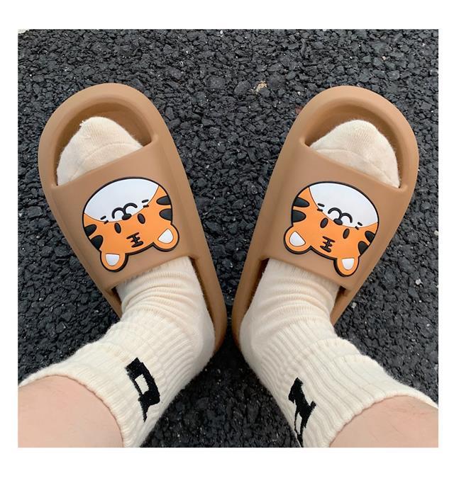 新款网红可爱卡通小老虎拖鞋女夏情侣居家用洗澡外穿凉拖男萌萌虎黑色