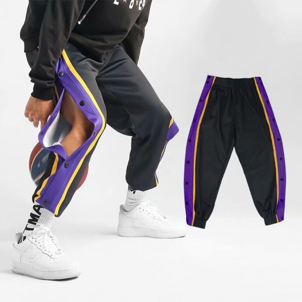 排扣裤篮球儿童秒脱全开扣裤男排扣热身出场侧开裤训练长裤速运动裤