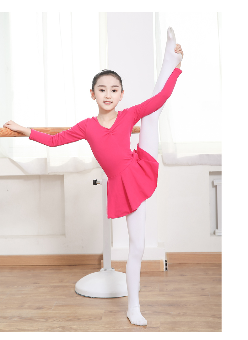 儿童舞蹈服女秋粉色长袖体操服幼儿中国舞跳舞裙连体芭蕾舞练功服 ft