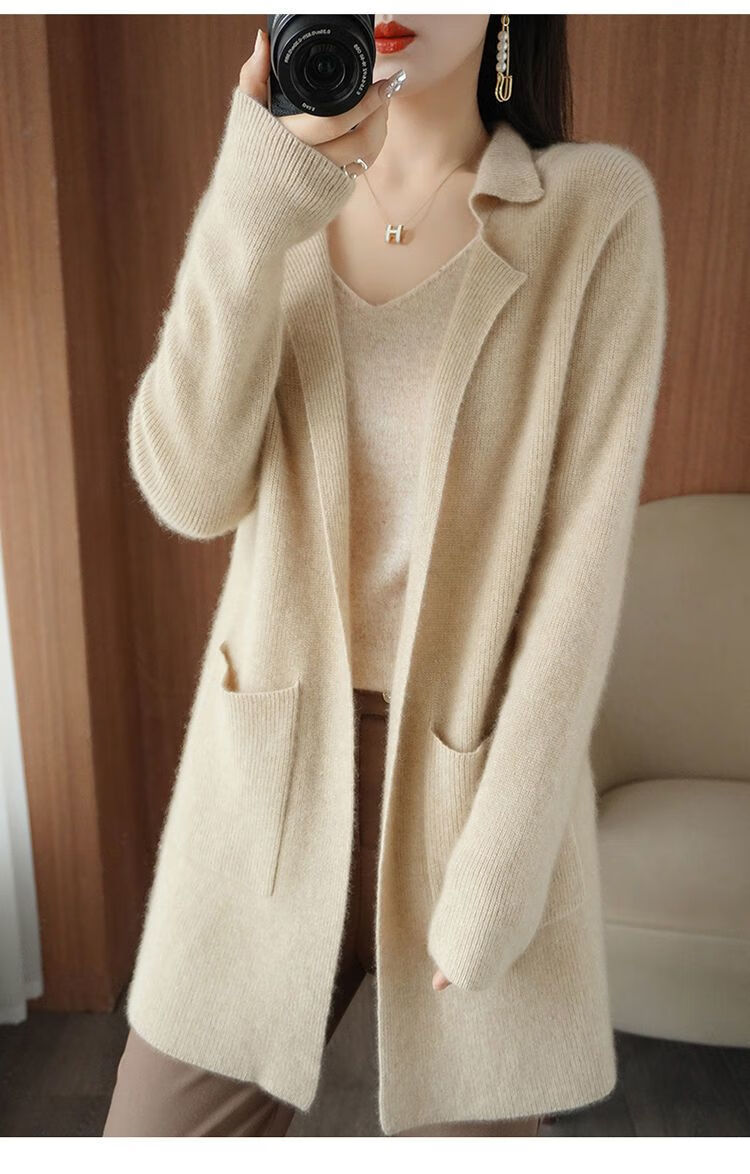 素订品牌女王蚕素真值秋冬新款优雅通勤百搭针织毛衫外套 深驼色 m