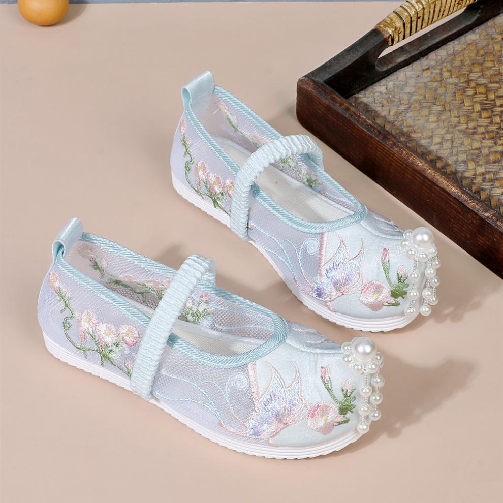 迪士尼(disney)夏季儿童网鞋古风汉服鞋子女童公主宝宝古代古装绣花