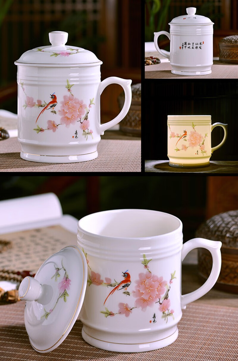 富丽元茶杯陶瓷大号1000ml大茶杯子景德镇水杯个人杯老板杯瓷杯家用大