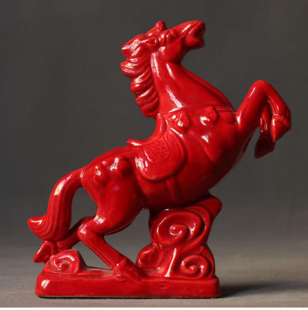 薰然陶瓷马摆件红色办公室客厅装饰品财风水唐三彩大红马工艺品礼品
