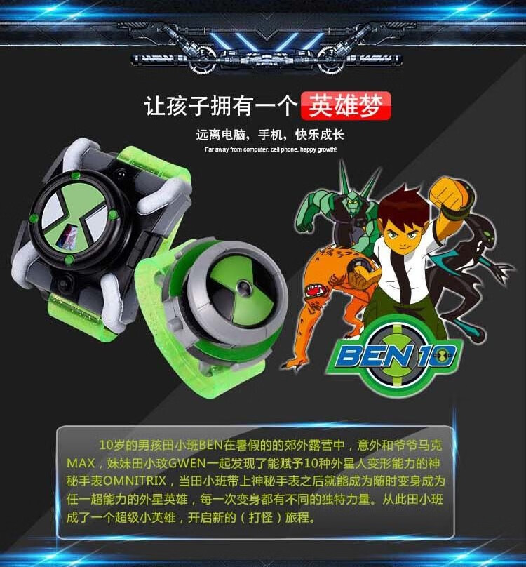 【官方旗舰】绿野客 少年核客手表 ben10少年骇客田小班投影手表卡通