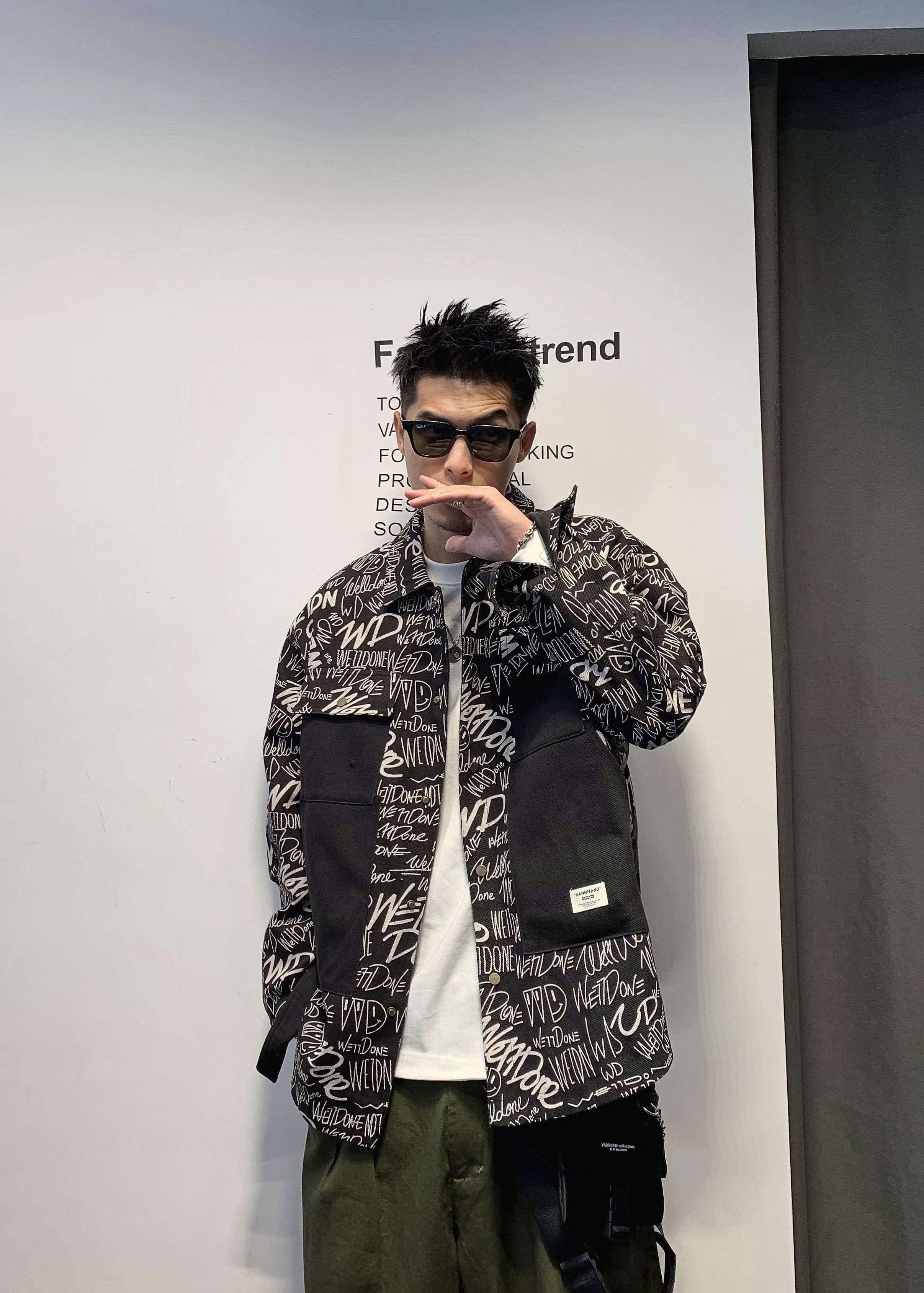 花邻序徐太浪纯色涂鸦痞帅衬衫男春秋设计感潮牌男装炸街长袖衬衣外套