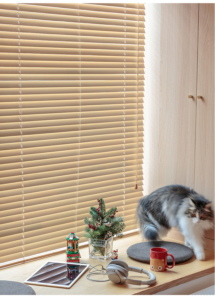 实木百叶窗帘日式书房客厅卧室遮光遮阳办公室竹百页卷帘白色双边拉绳
