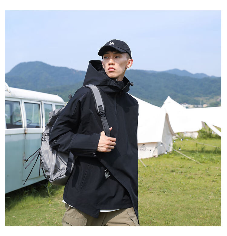 aex自营【官方旗舰】胖子日系机能风工装外套男士套装冲锋衣宽松秋装