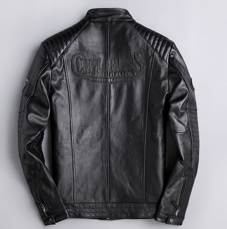 头层牛皮立领摩托机车真皮皮衣夹克真皮机车服皮外套男 黑色一级羊皮