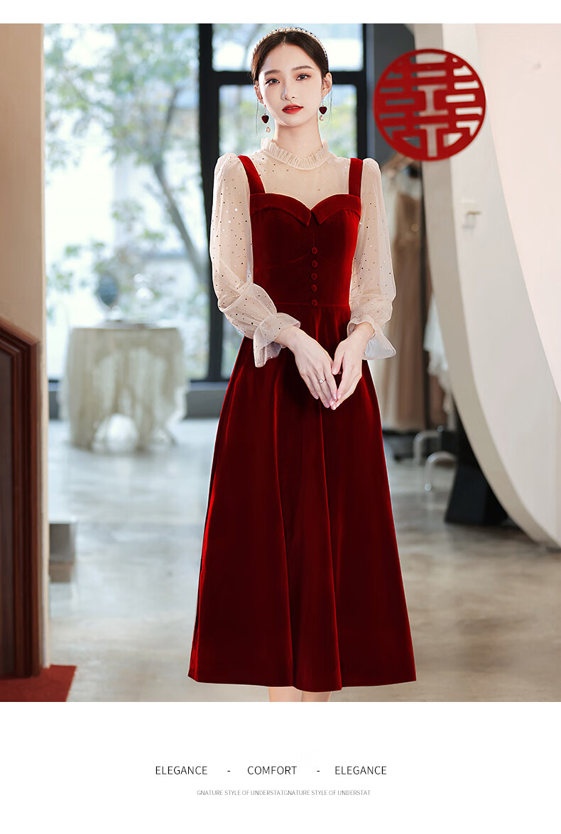敬酒服平时可穿秋冬新娘秋季红色订婚小礼服裙回门便装长袖 ym-325酒