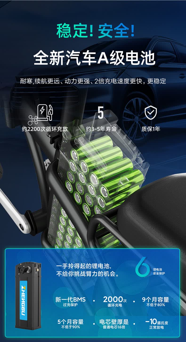 正步代驾折叠电动车三元锂电池48v20a海霸外卖专用大容量通用电瓶海霸