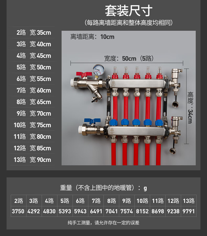 奥享woesom地暖管分水器304不锈钢防腐耐用一体锻造地热集水器套装