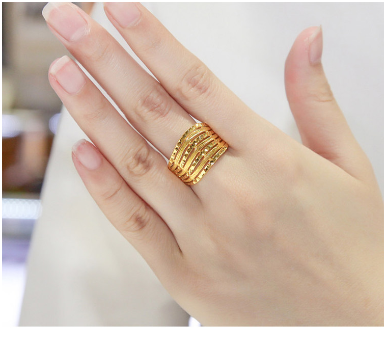 藏大福黄金戒指女足金9999镂空车花步步高黄金戒指女纯金活口开口女士