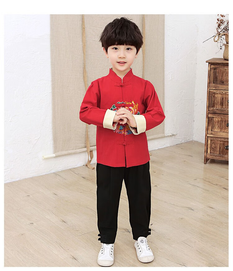 阁版 中国元素儿童服装 儿童汉服男童唐装中国风套装复古装宝宝周岁