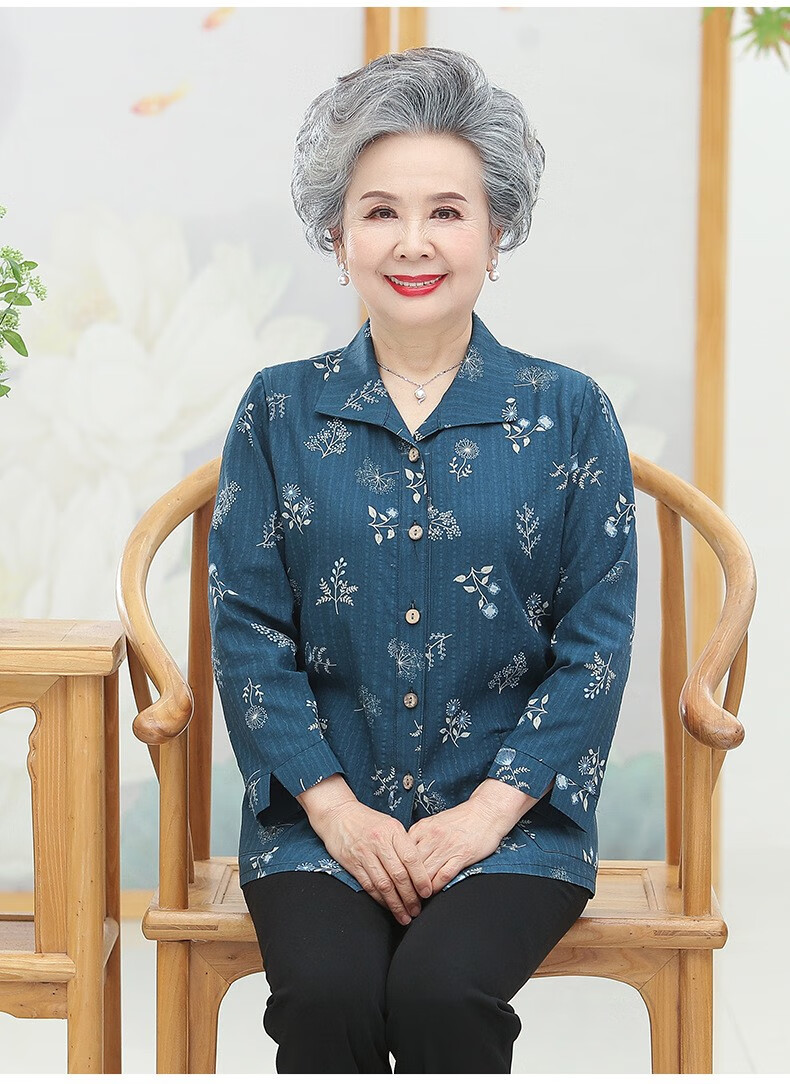 人秋装薄外套妈妈长袖衬衣老太太春秋上衣女装红色l建议8090斤左右