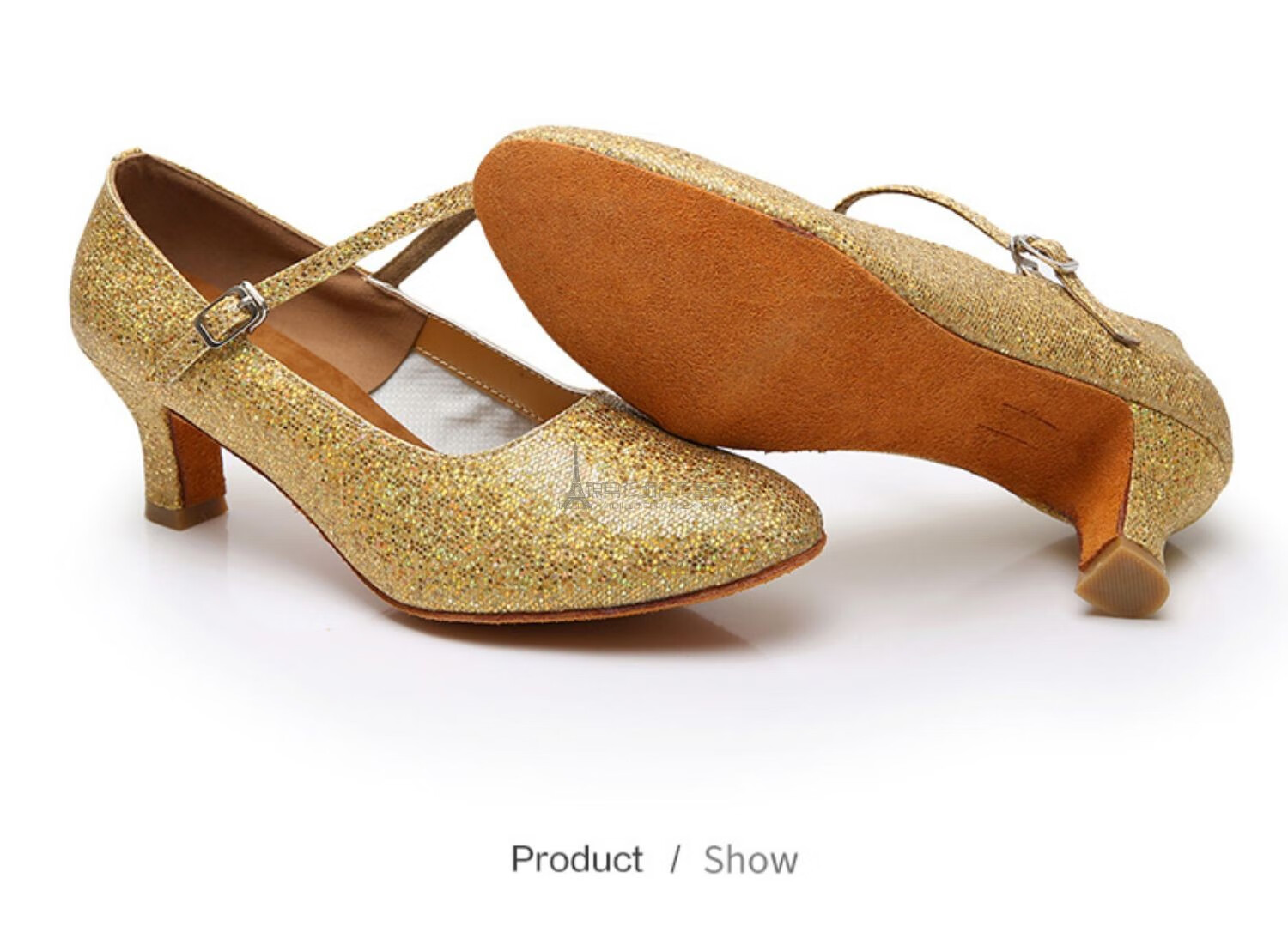 丹宝罗摩登舞鞋女式舞蹈鞋包头亮片软底摩登广场舞鞋高跟绑带华尔兹