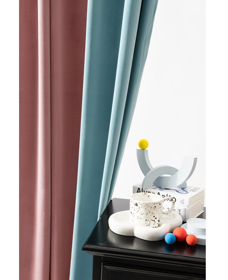 越自然羊绒不倒绒雾霾蓝蓝绿灰蓝深蓝色现代北欧法式卧室客厅遮光窗帘