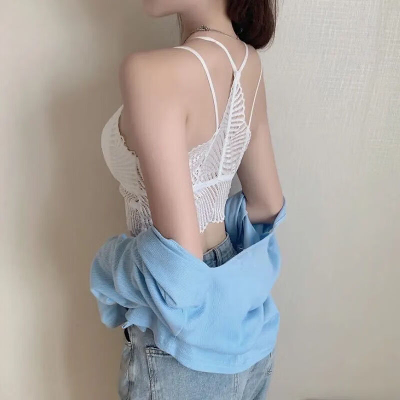 背心女纯欲风辣妹性感美背文胸一体打底衫女防下垂白色白色超值2条装