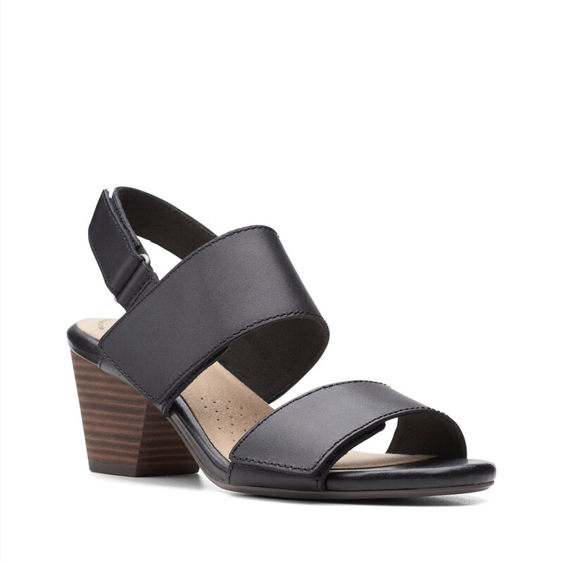 clarks其乐凉鞋女高跟鞋夏季宽带粗跟精致优雅英伦风jxtanleather55