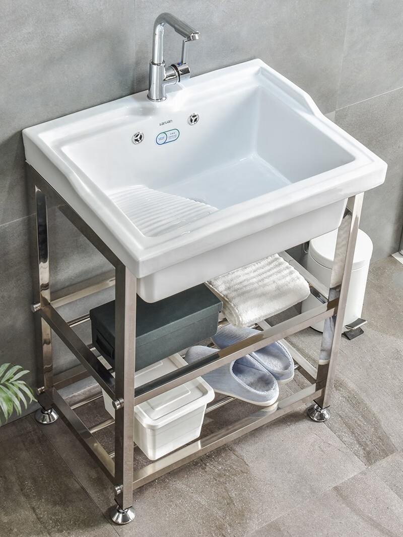 洗手盆洗衣台带搓衣板阳台洗衣槽水池脸盆室外小号50盆钢架带下水配件