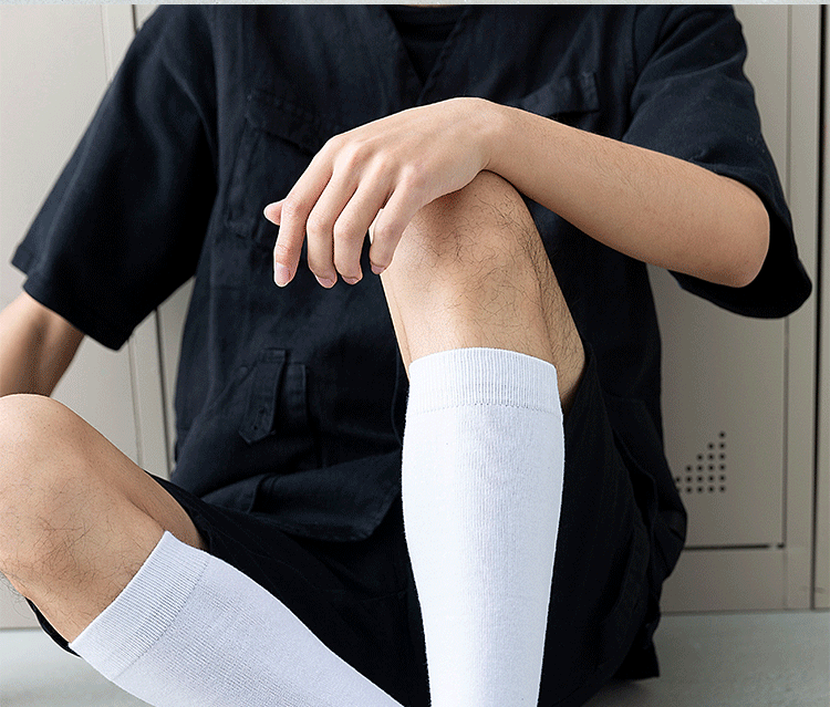 袜子男春季高筒小腿袜纯色商务黑色棉袜吸汗透气休闲及膝袜护腿长袜子