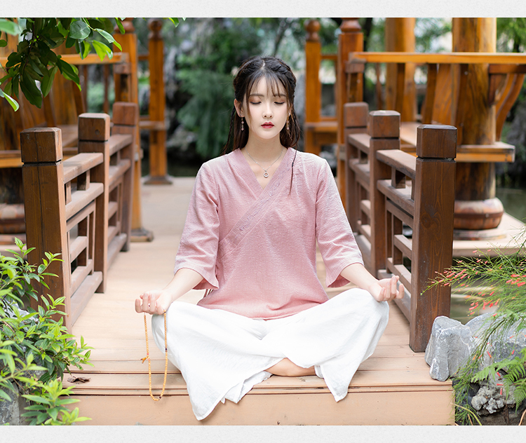 禅服佛系女棉麻春夏中国风禅意汉服茶人服禅修服茶艺服装复古套装衣服