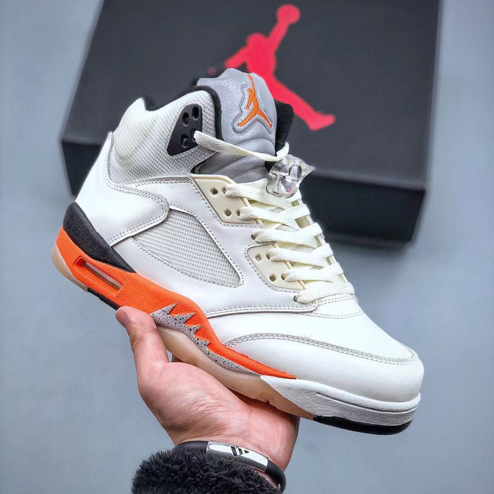 纯原aj5篮球鞋ow联名涂鸦低帮low葡萄乔5郭艾伦冰蓝男女运动板鞋白蓝