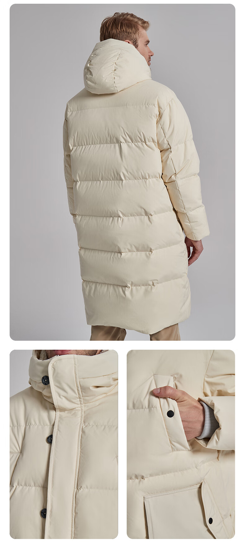 icepeak新款男北欧风保暖中长款羽绒服白鹅绒填充 麻灰色 s【图片