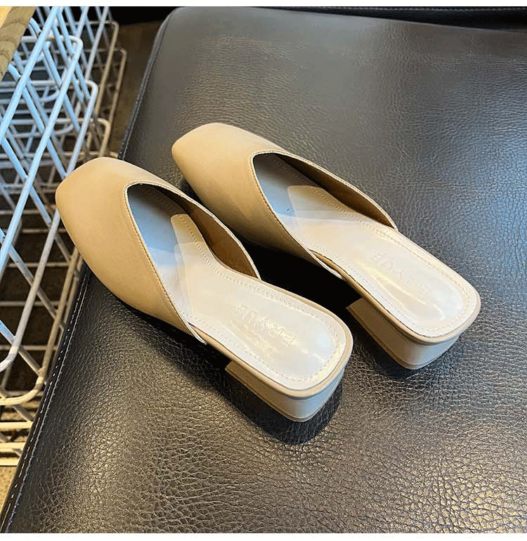 卡迪高高端品牌方头包头半拖鞋女春季2022新款时尚外穿中跟凉鞋粗跟