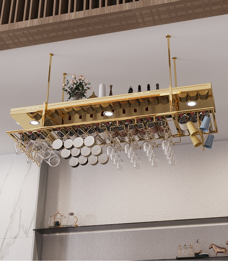 红酒柜展示架商用悬挂酒吧红酒杯架倒挂吊柜轻奢不锈钢酒架高脚杯挂架