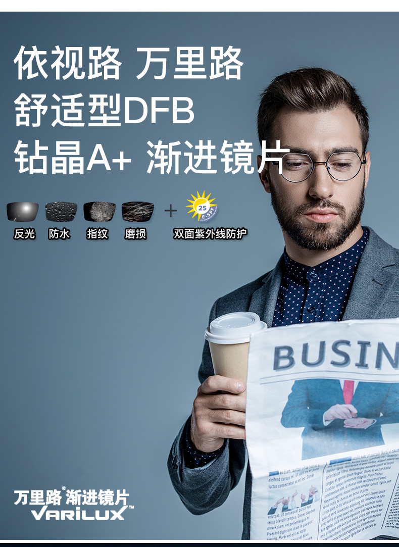 依视路眼镜片万里路1.56舒适型dfb/3.0/a3601.60近视镜片渐进多焦点1.