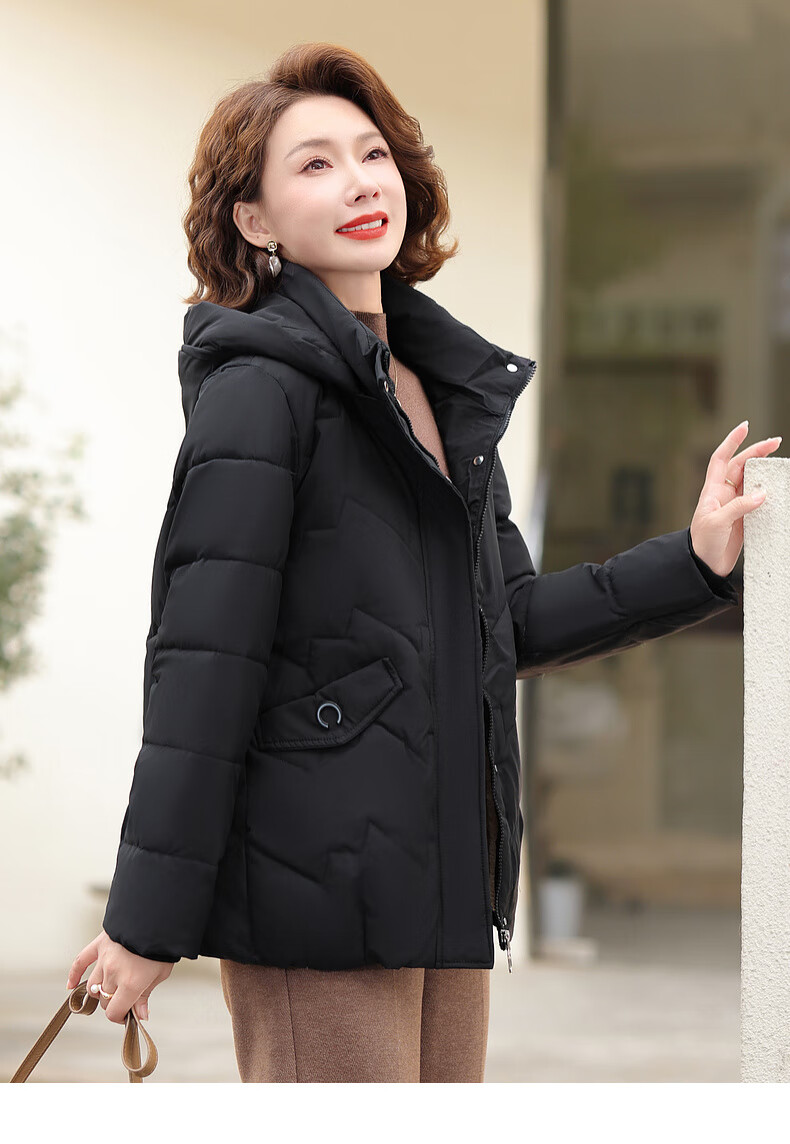 Hengyuanxiang Middle-aged Mom Winter Mid-length Down Cotton Jacket Thickened Fleece-lined Coat for Middle-aged and Elderly Women 28