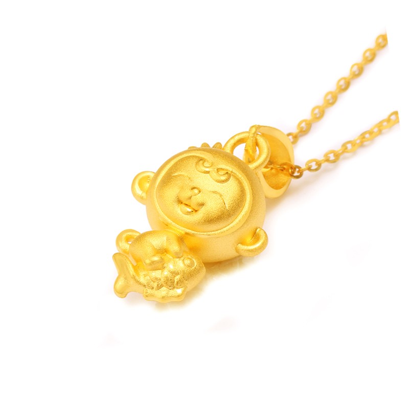 老凤凰 黄金猴子吊坠本命年小猴子项链足金十二生肖属相猴金挂坠3d硬