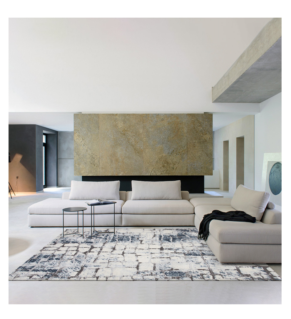 港泰土耳其进口后现代轻奢风灰蓝色地毯客厅简约抽象卧室床边毯整铺