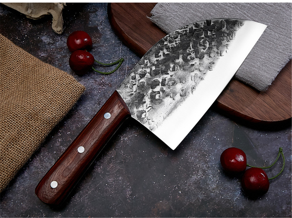 聪牧(congmu)手工圆头菜刀家用老头刀切菜刀手工锻打荒野厨刀切片刀