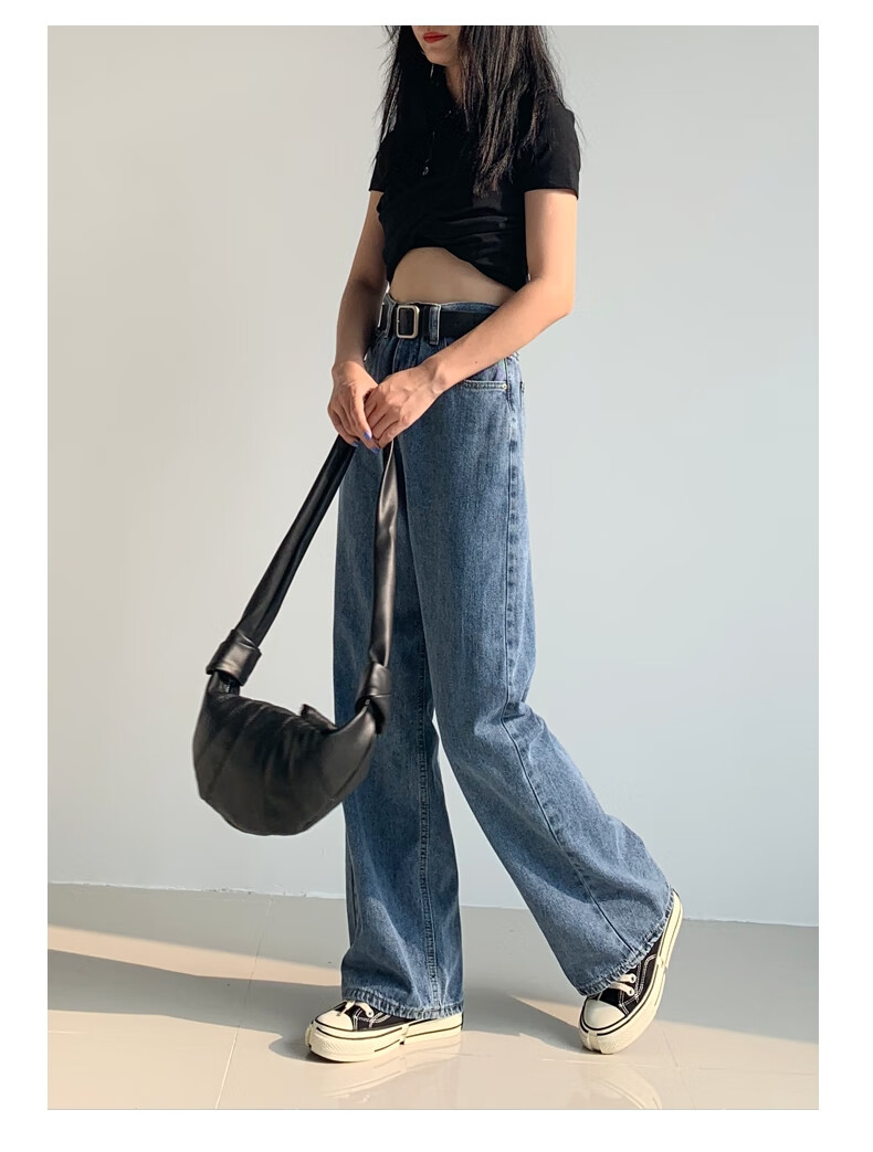 泫雅宽松牛仔裤女2019秋冬季高腰显瘦cec直筒垂感拖地阔腿长裤子 常规