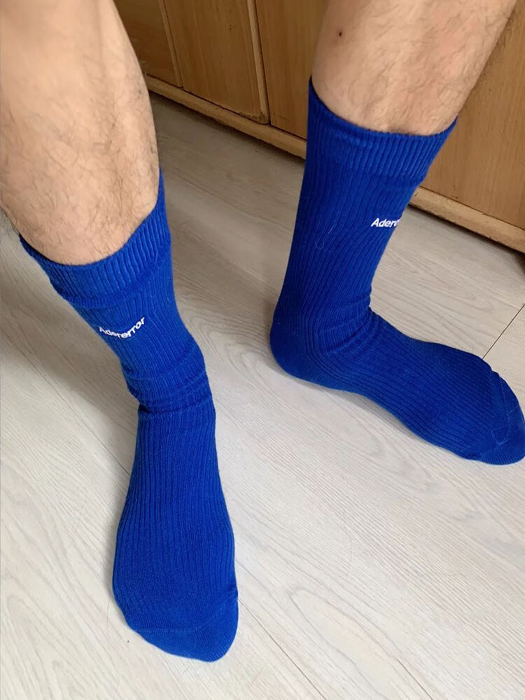 宝慕黛新品枫叶袜子韩版高筒长袜子女宝蓝色高帮袜运动中筒袜子男克莱