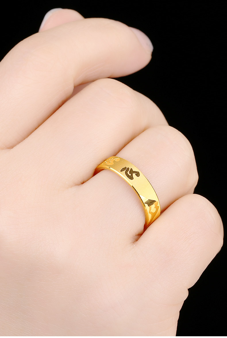 宝凤祥黄金戒指男女款3d硬金心心相印情侣对戒 999足金指环结婚戒指金