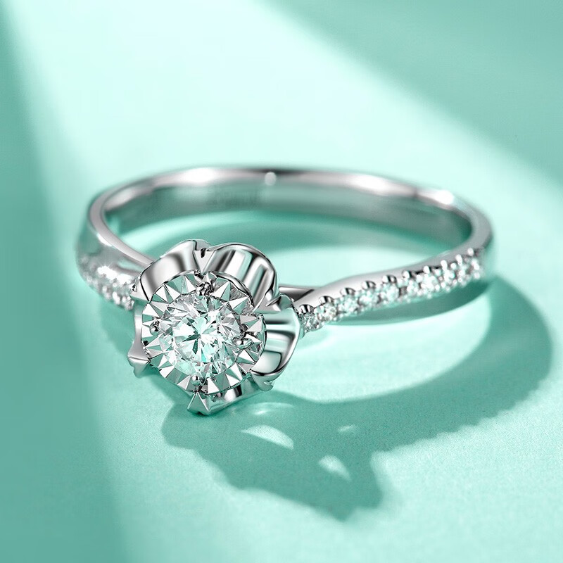 feyza 30分效果钻石戒指女18k金钻石女戒车花片群镶钻戒送女友送爱人