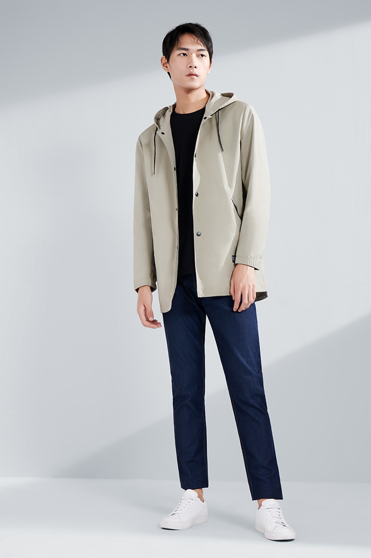 hla海澜之家风衣2020春季新品净色带帽商务休闲防风外套hwfad1q005a