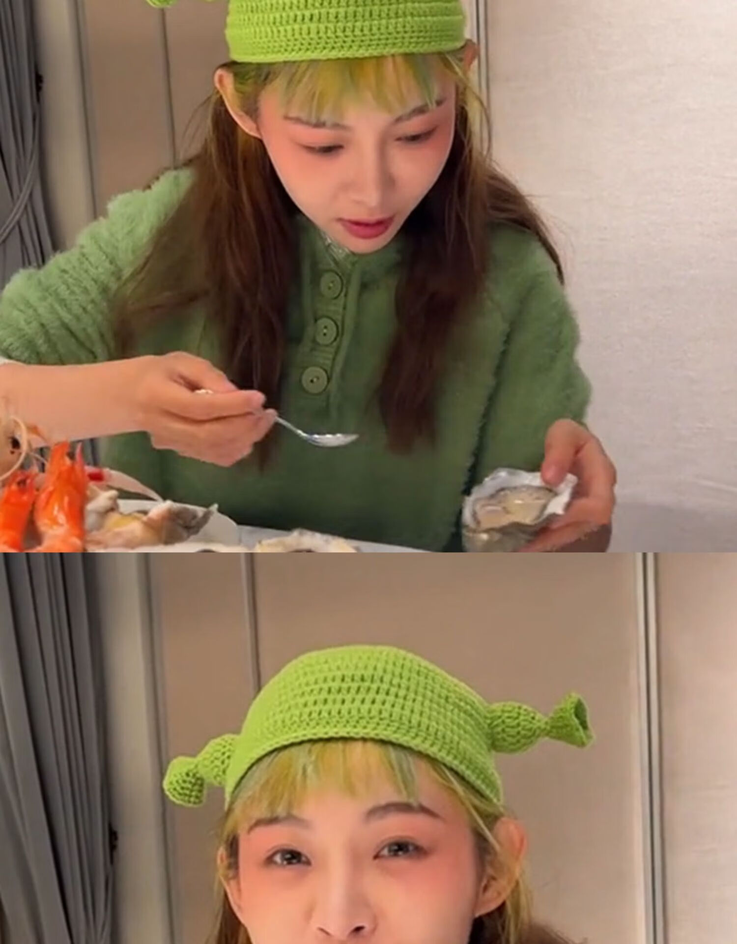 礼加心痞幼同款怪物史莱克卡通帽子可爱保暖套头冷帽创意搞怪绿色冬暖