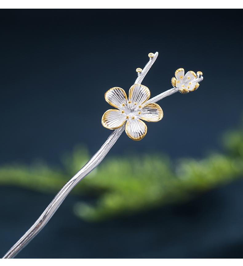 缔晶925银发簪女梅花枝簪子古风汉服配饰头饰盘发发钗古代步摇流苏