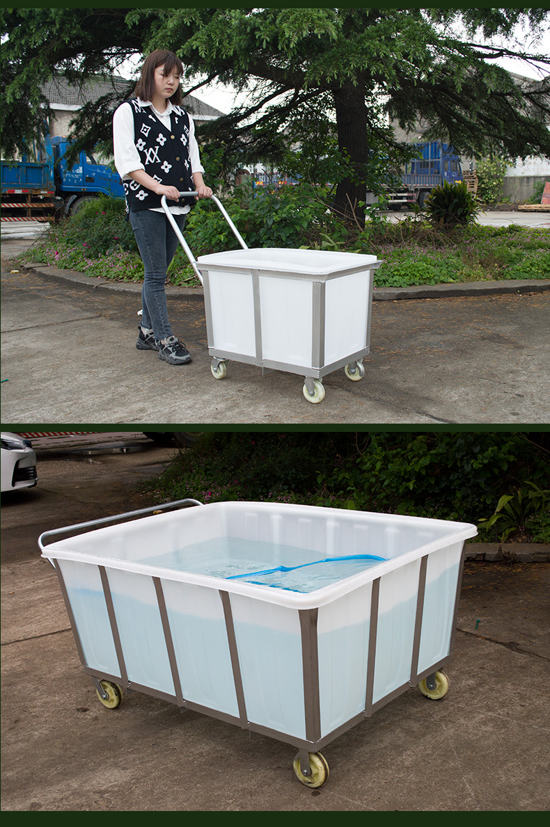 牛筋塑料箱手推车推布车纺织厂染布水洗厂落布车周转箱水箱布草桶推车