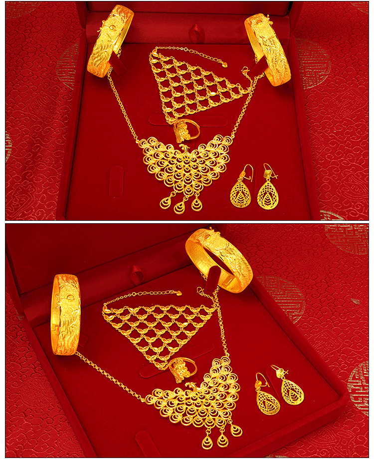 项链三件套百合花项链女套装铜金花链饰品不掉色结婚三金首饰sn0995