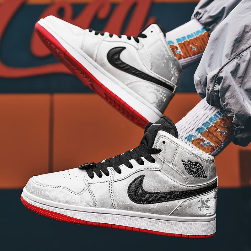 官网旗舰店空军一号高帮篮球鞋女鞋板鞋耐·克同款aj fl-3627白丝绸