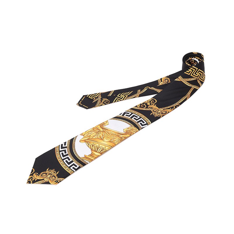 versace 男士桑蚕丝领带 1003238 1a01278 5b040 黑色多色标志印花